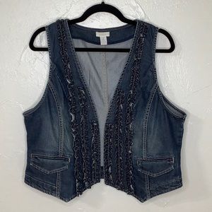 Chico’s 2 denim princess cut ruffles open front vest size Large EUC